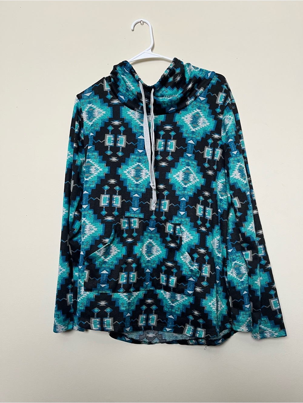 Just Be Teal and Black Aztec-Print Hooded Pullover